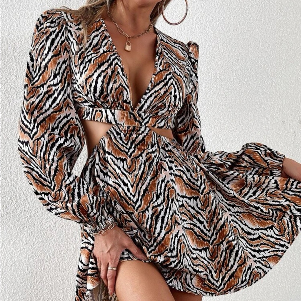 Tiger print cut out dress